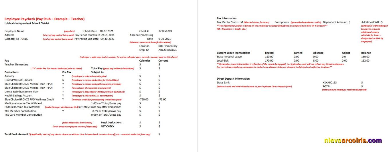 Lubbock Independent School District teacher pay stub